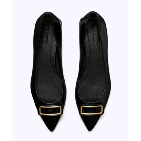 Tory Burch Georgia Point Toe Black Water Snake Heels Flats 6.5 - Picture 1 of 13